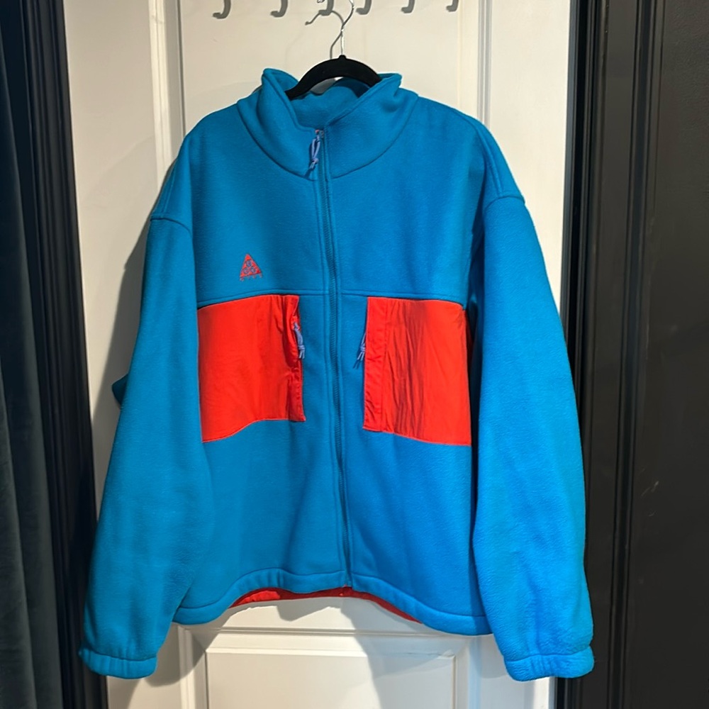 Nike ACG fleece zip up jacket blue red XXL